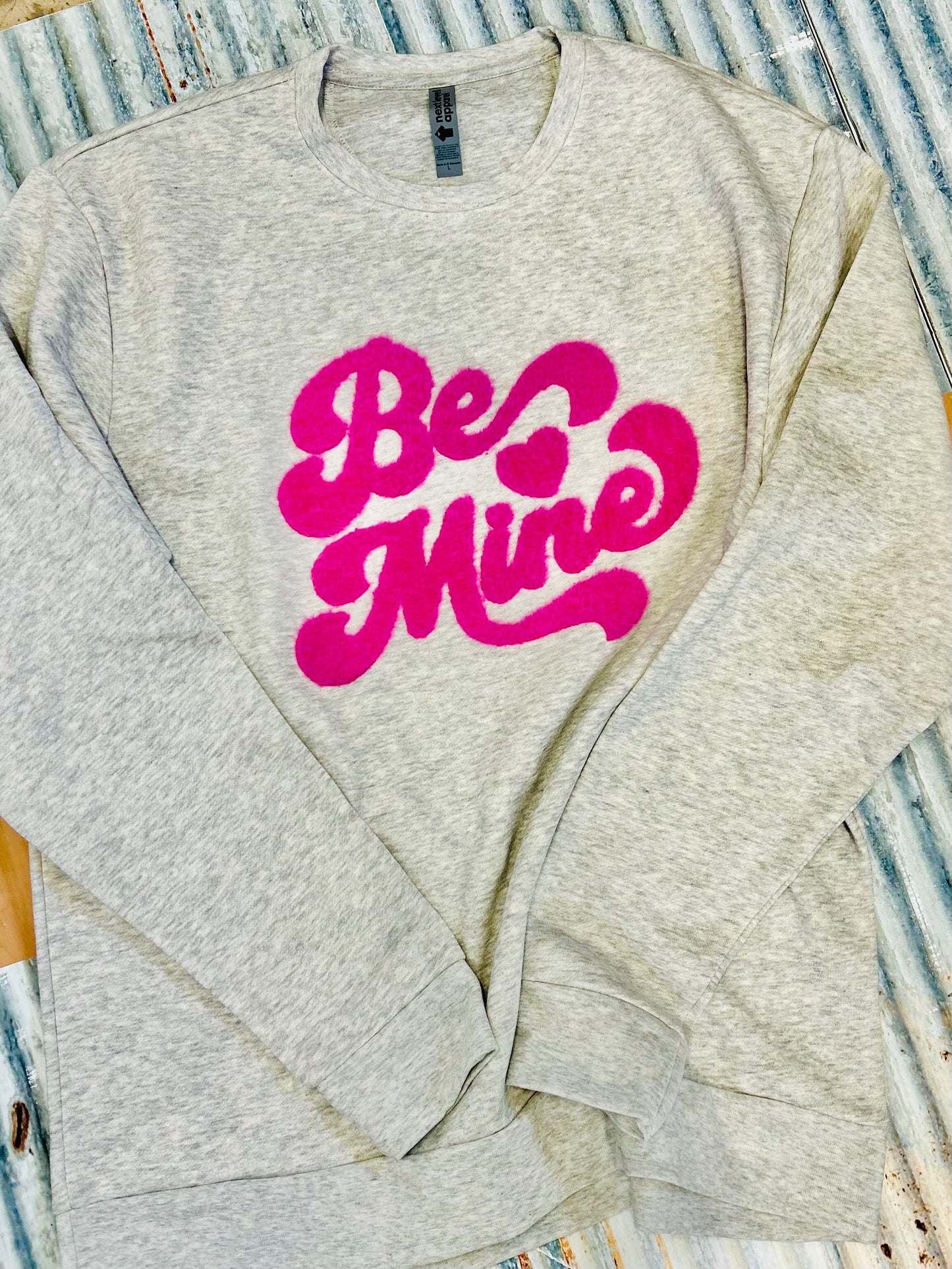 Be Mine Fuzzy Patch Short Sleeve Tee and Crewneck Sweatshirt