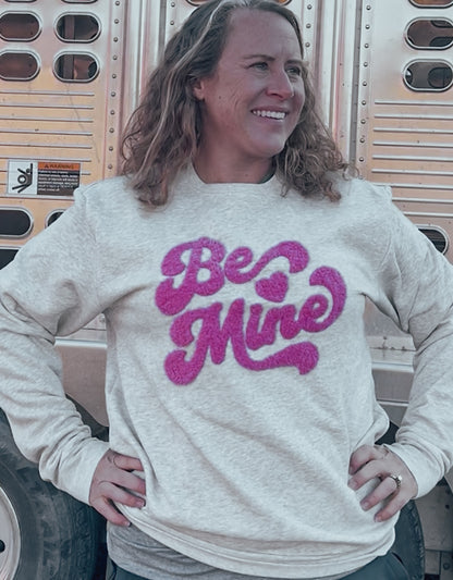 Be Mine Fuzzy Patch Short Sleeve Tee and Crewneck Sweatshirt