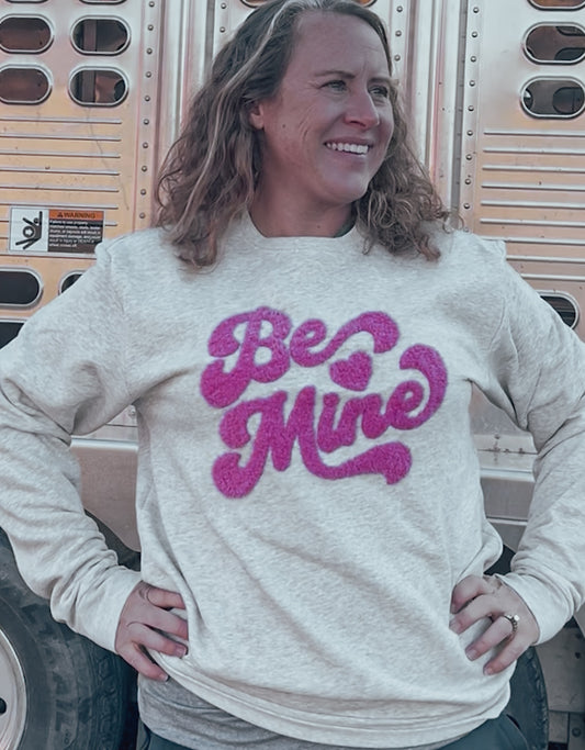 Be Mine Fuzzy Patch Short Sleeve Tee and Crewneck Sweatshirt