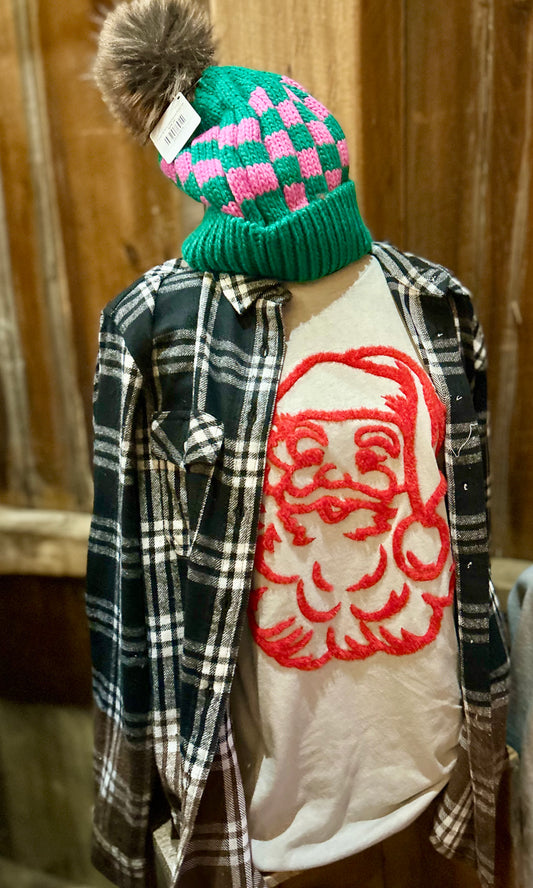 Santa Fuzzy Patch Short Sleeve Tee and Crewneck Sweatshirt