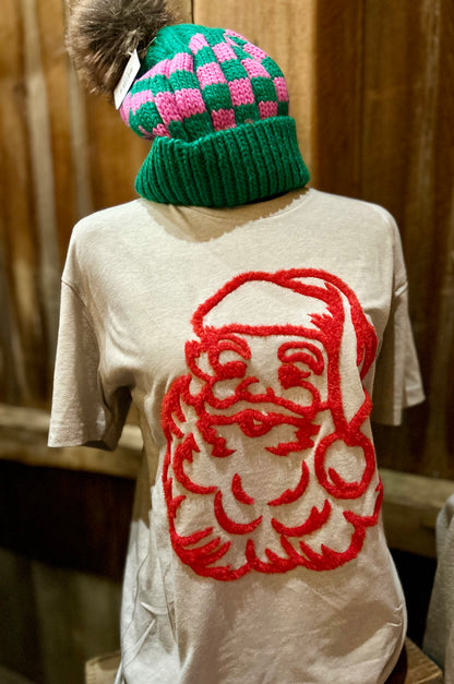 Santa Fuzzy Patch Short Sleeve Tee and Crewneck Sweatshirt