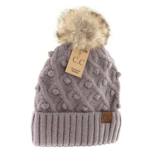 Bobble Knit Fur Pom Beanie