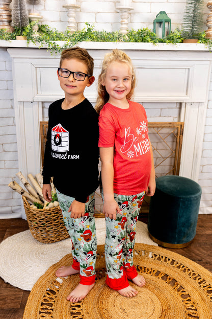 Kids Farm Sweet Farm Christmas Black Long Sleeve Graphic T-Shirtl-Large