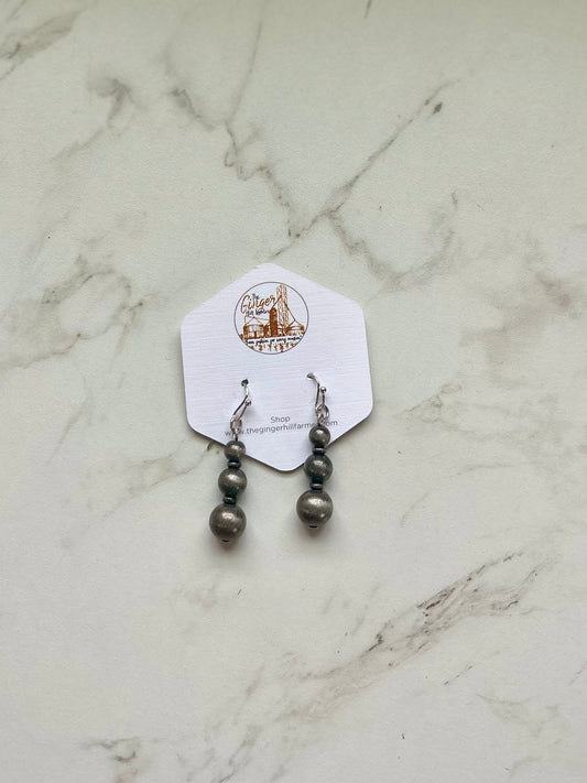 Navajo Style Pearl Bead Drop Dangle Earrings