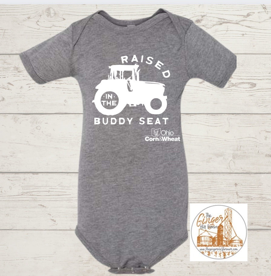 OCW Raised in the Buddy Seat Kids Short Sleeve Graphic Tee in Grey | Sizes 3M-XL