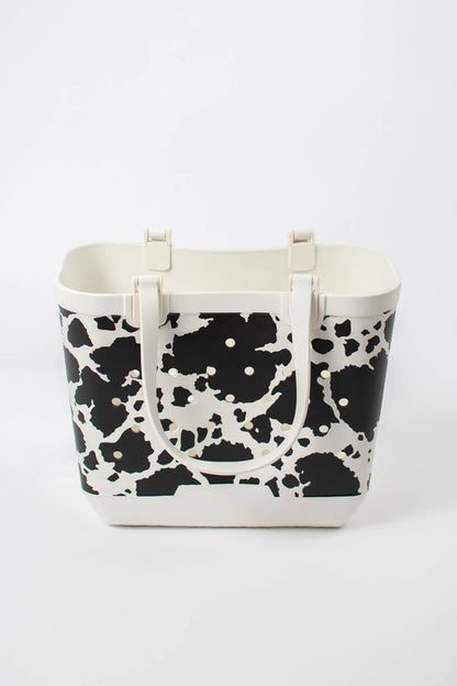 Western Cow Print Rubber Beach Tote Bag - Small