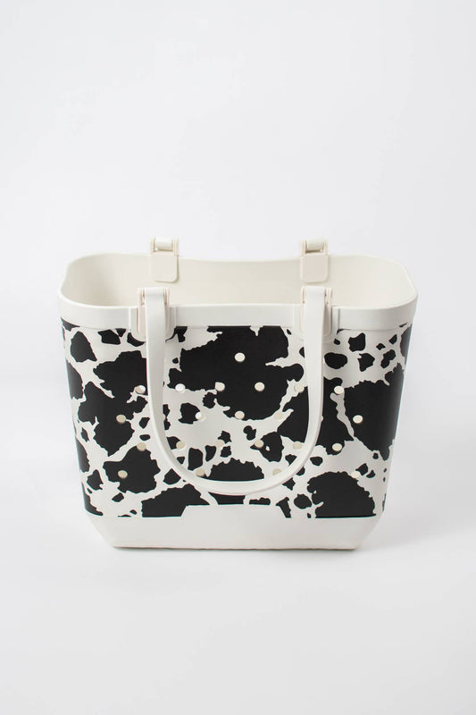 Western Cow Print Rubber Beach Tote Bag - Small