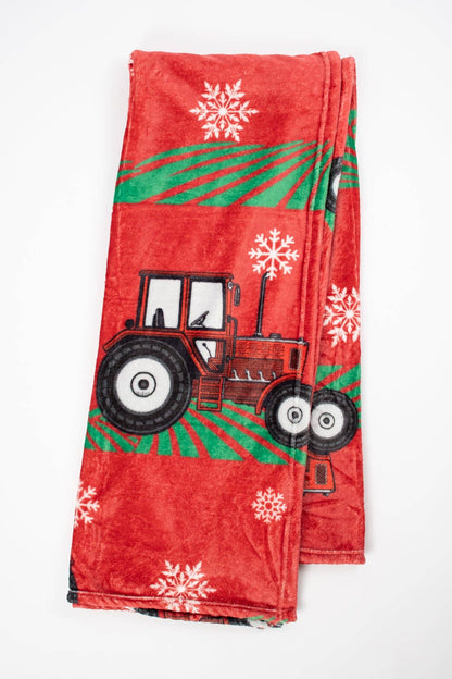 Red Tractor Christmas Plush Blanket