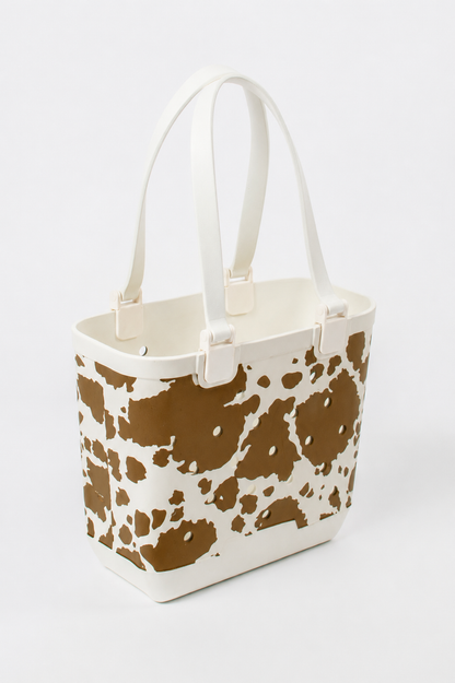 Brown Cow Print Utility Tote Bag - Small
