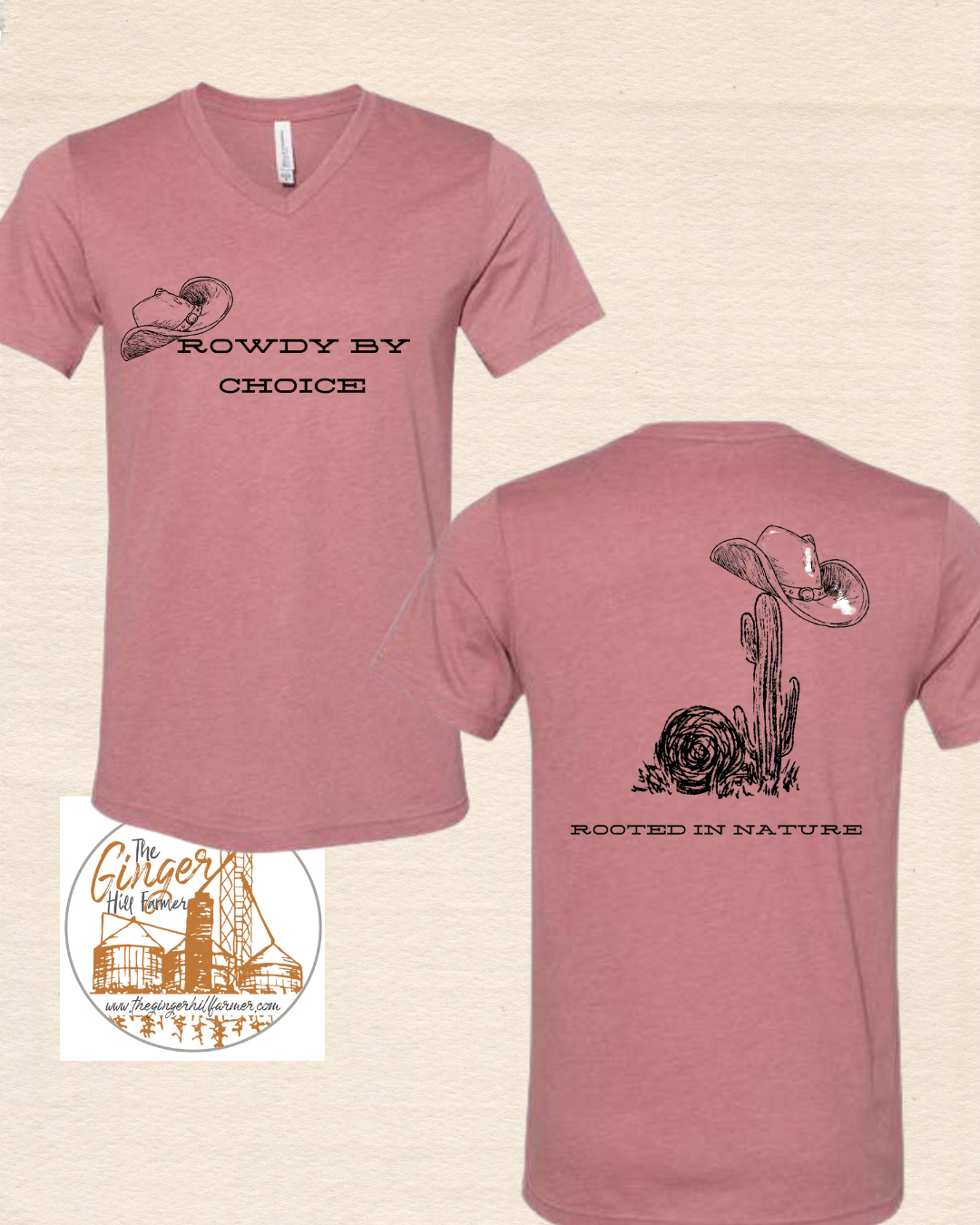 pink tee with cactus on a beige background