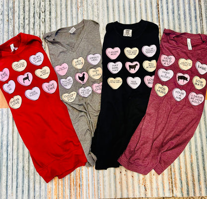 Cow Candy Hearts Graphic Tee, Long Sleeve Tee or Sweatshirt | Small-3XL