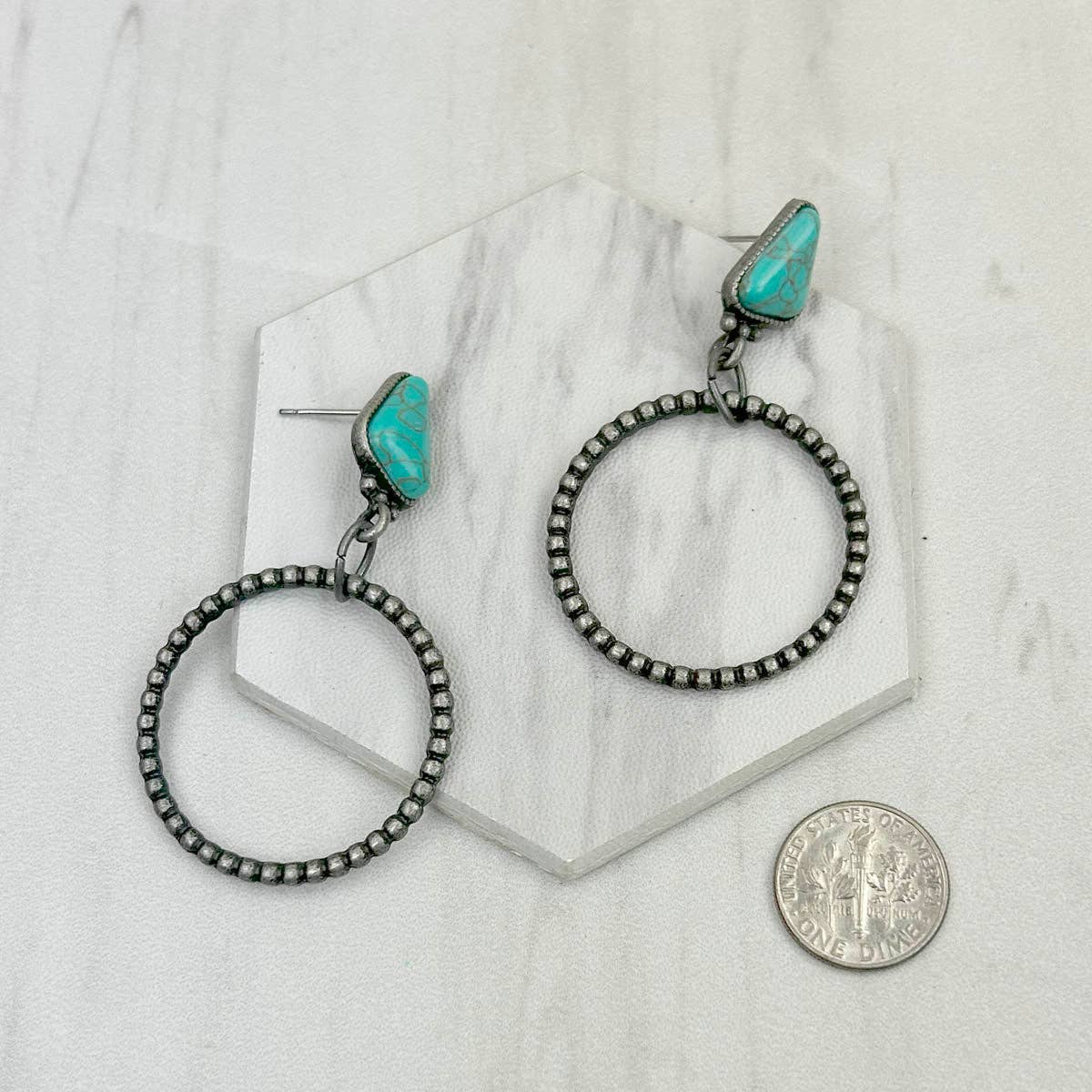 Blue Turquoise Stone Hoop Earrings