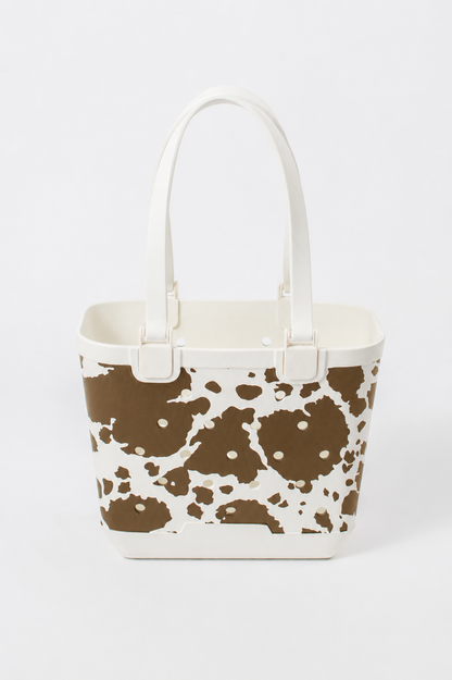 Brown Cow Print Utility Tote Bag - Small