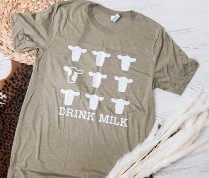 Drink Milk Graphic Tee in Olive | Sizes Small-3XL