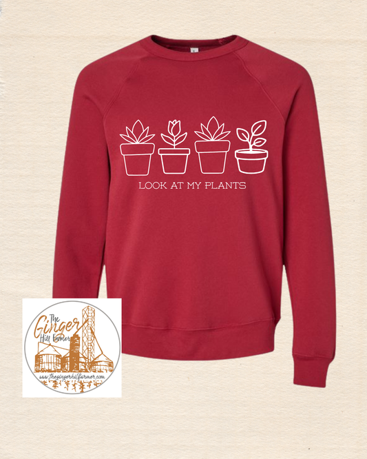 maroon sweatshirt with white graphic on a beige background