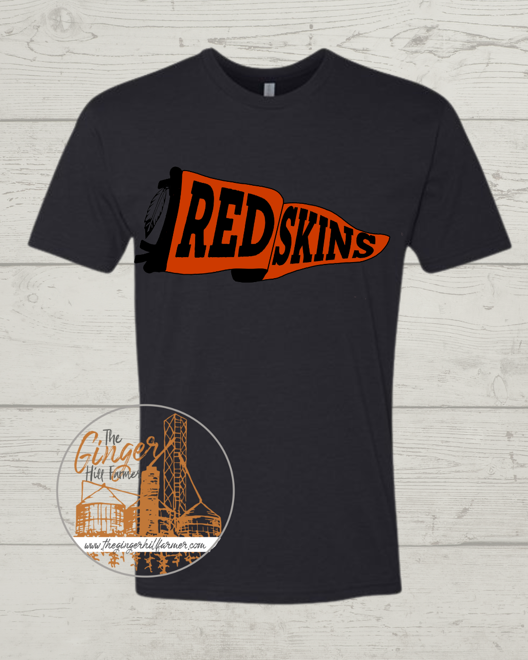 black tee with redskins pennant