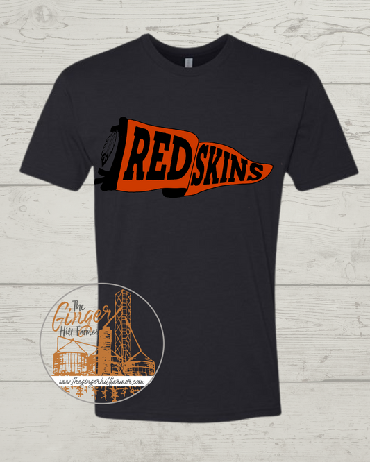 black tee with redskins pennant