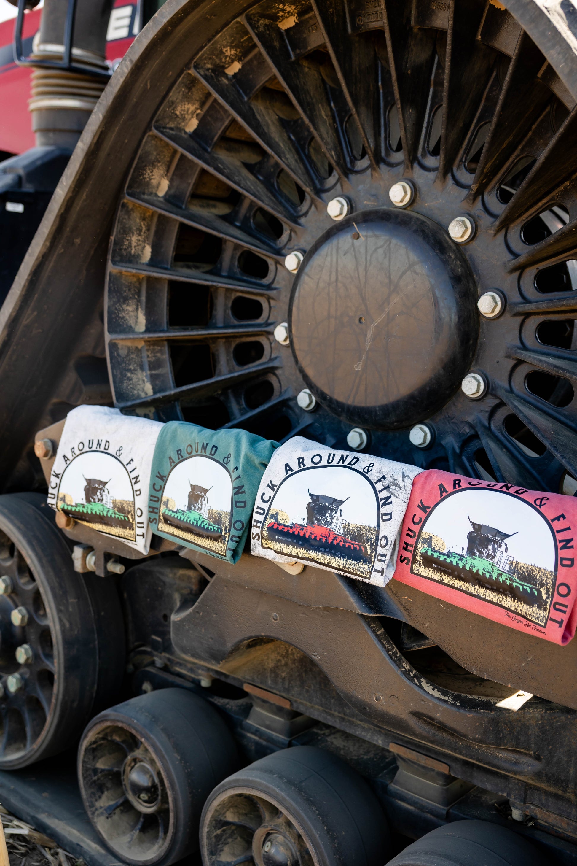 tees lined up on tractor tire
