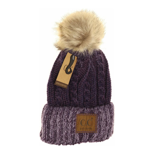 Two Tone Ombre Fur Pom Beanie