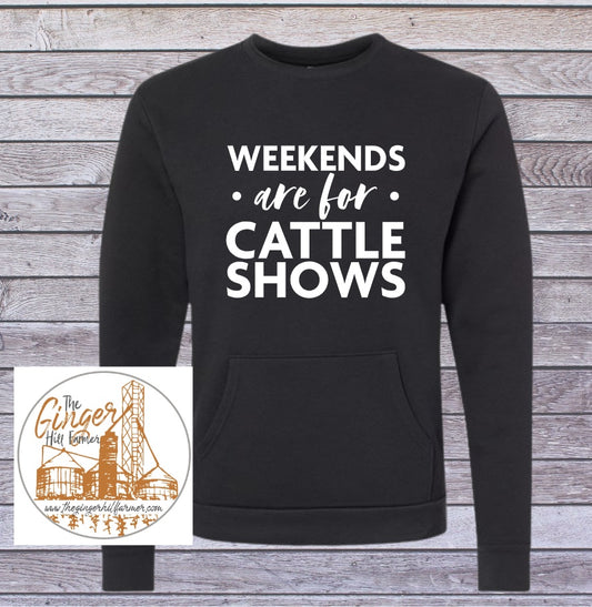 Weekends are for Cattle Shows Crewneck Pocket Sweatshirt in Black | Sizes Small-3XL