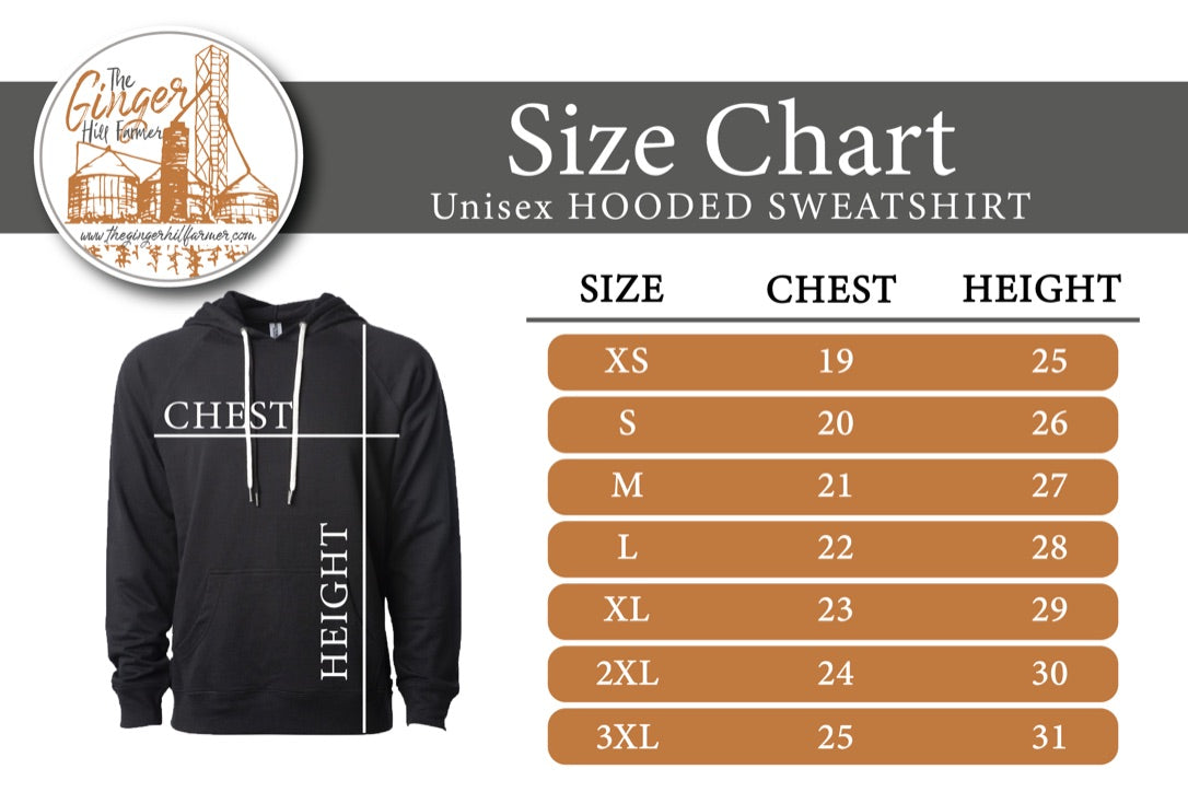 unisex hooded sweatshirt size chart
