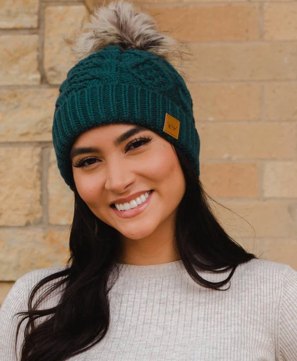 Teal Cable Knit Hat