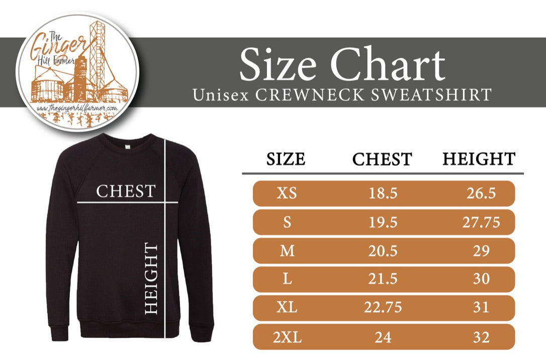crewneck sweatshirt size chart