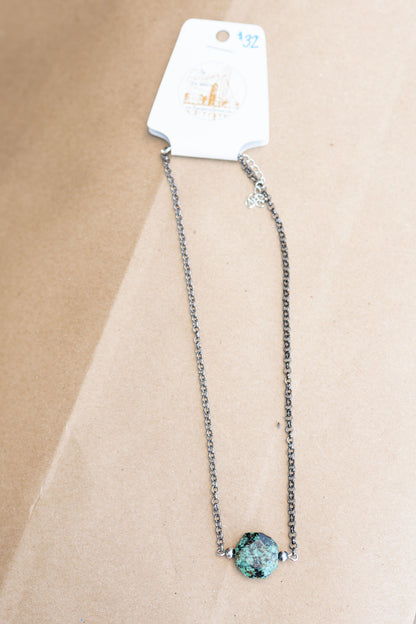 Black Chain Turquoise Pendant Necklace