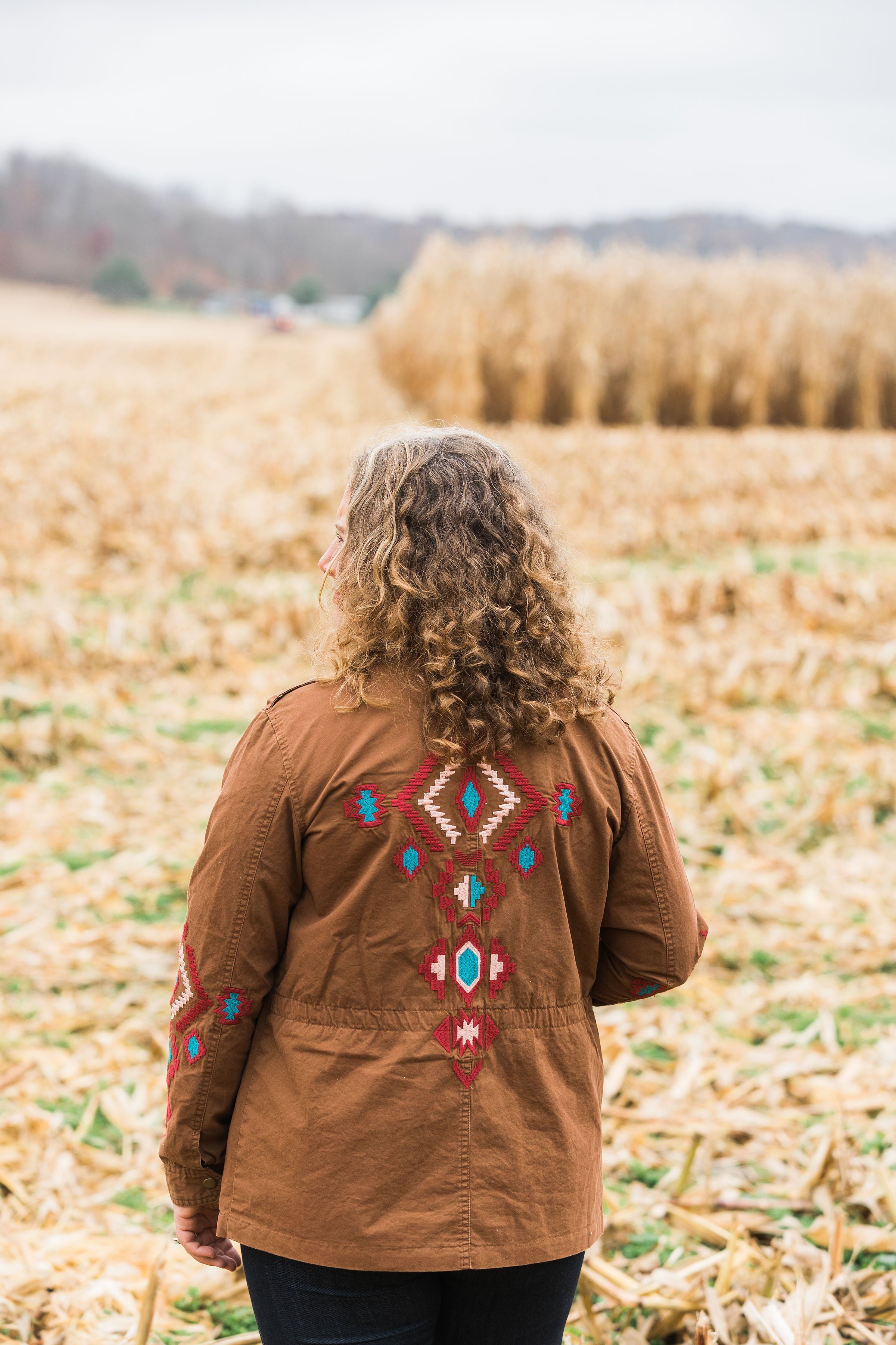 Southwest Embroidered Zip Up Jacket in Tan Sizes Small 2XL The